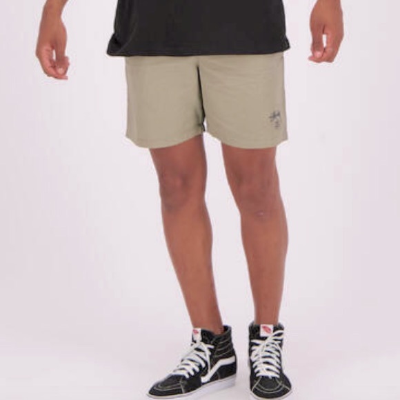 Stussy Khaki Cotton Shorts Elastic Waist Pockets Graphic Logo Streetwear-30 - Picture 1 of 10